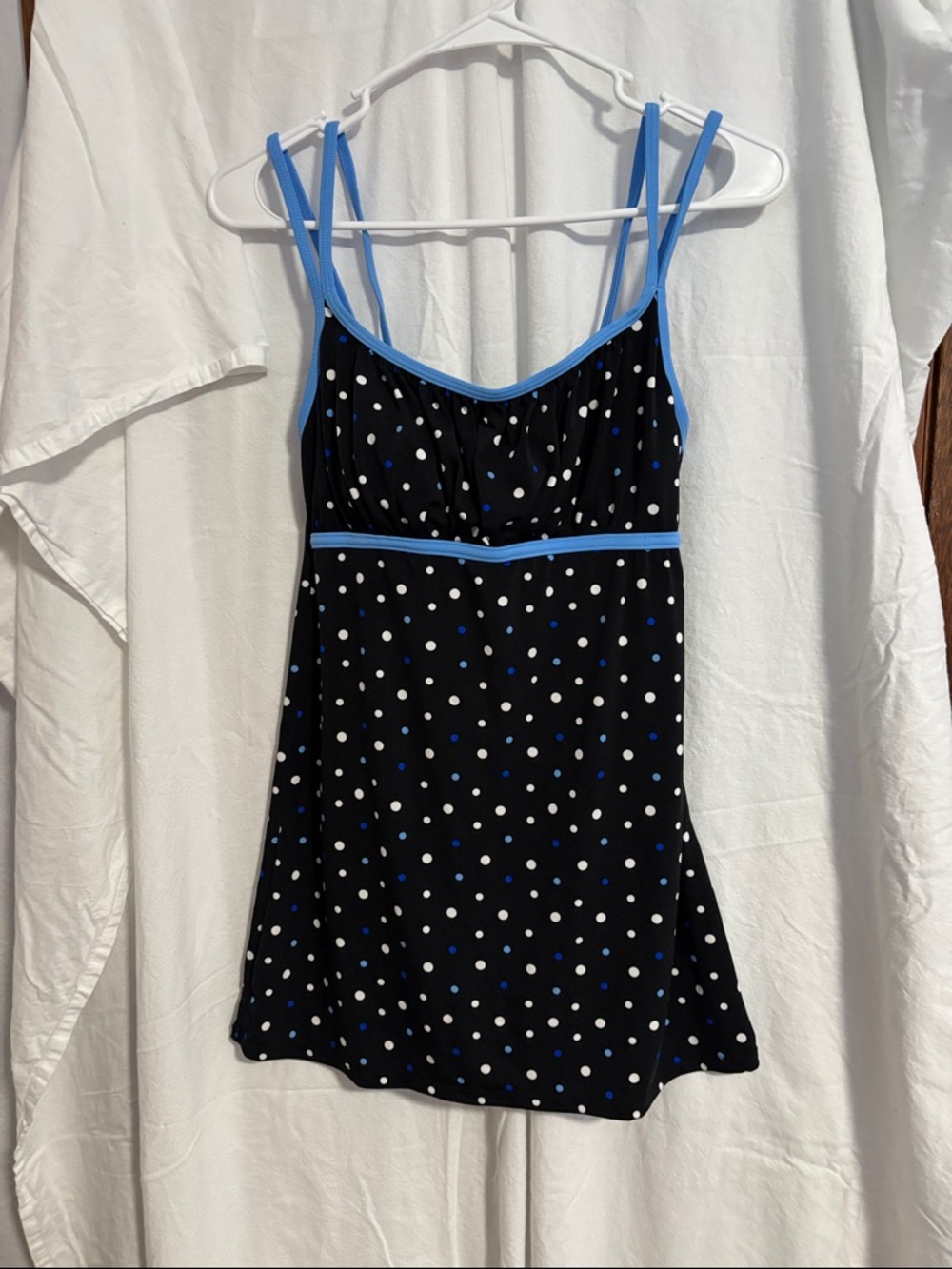 Catalina Black Polka Dot One-Piece Swimdress with Blue Trim
